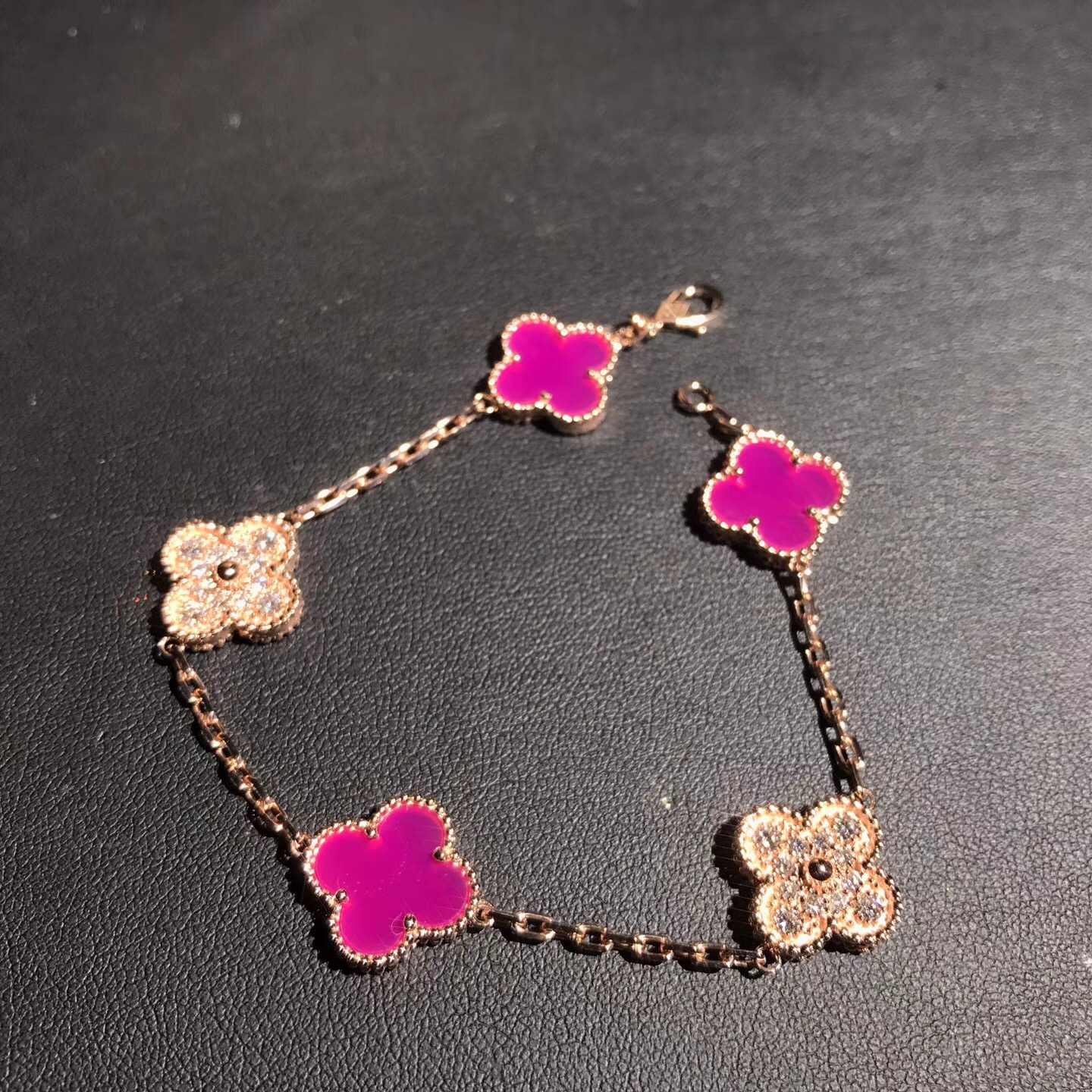 Inspired Van Cleef & braccialetto Arpels Vintage Alhambra 5 motivi combinazione 18k Pietre oro rosa