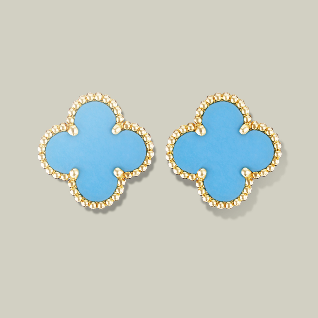 Authentic 18k Gold Van Cleef & Arpels Vintage Alhambra Turquoise Earrings