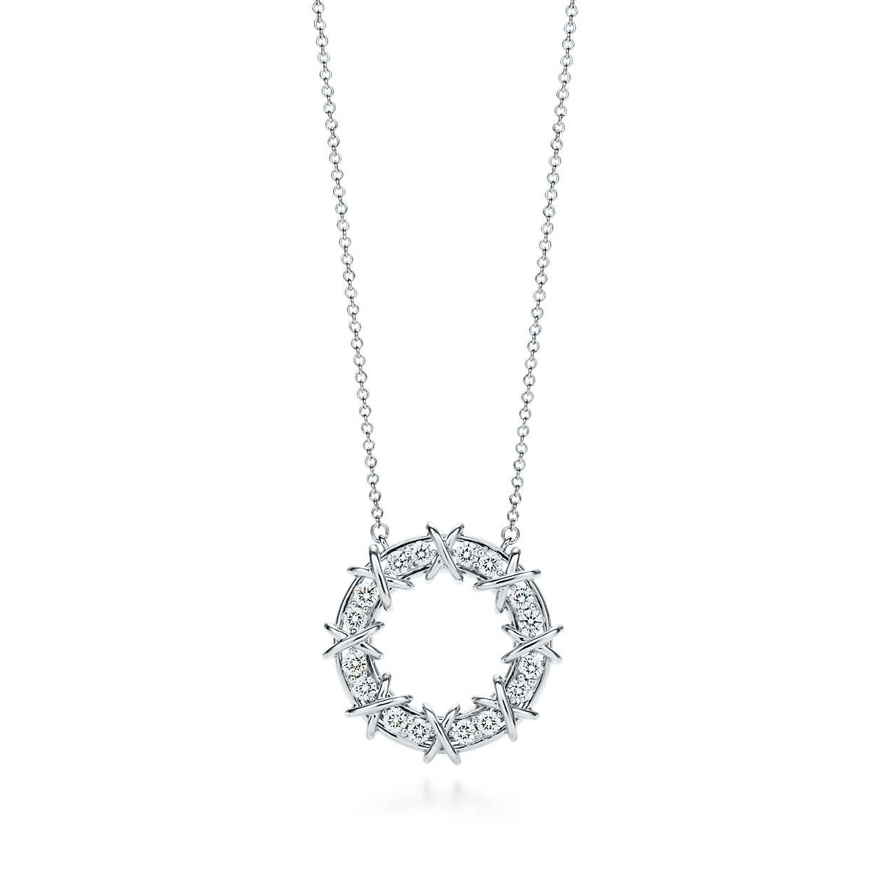 autentico Tiffany & co. Schlumberger Sixteen Stone Pendant Circle in platino