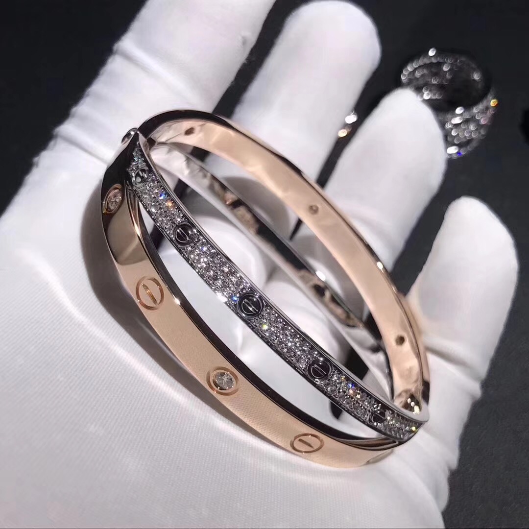Cartier pulsera cruzada Amor en 18k oro rosa y oro blanco allanar diamantes N6039217