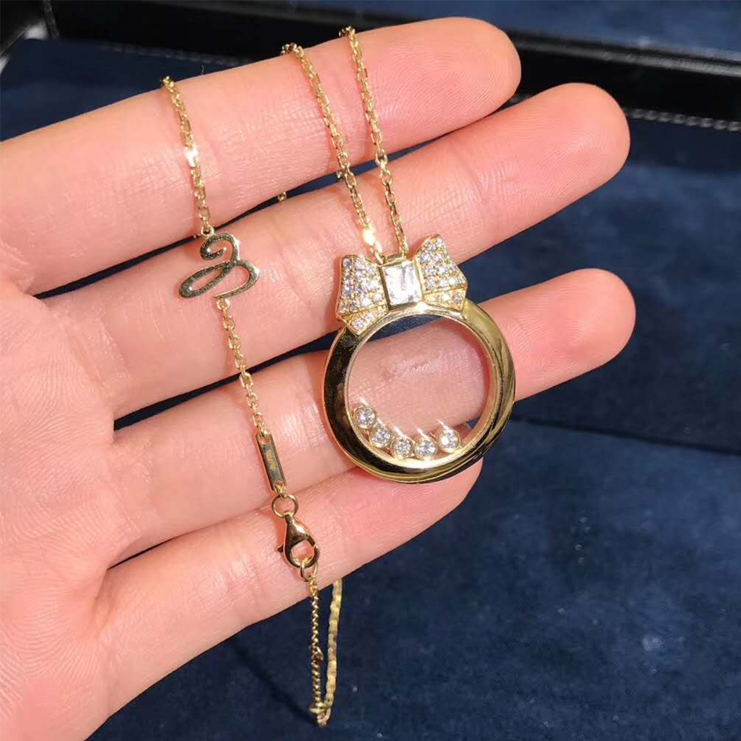 Chopard 18k Diamantes Rosa de Ouro Happy Icons pendente de colar