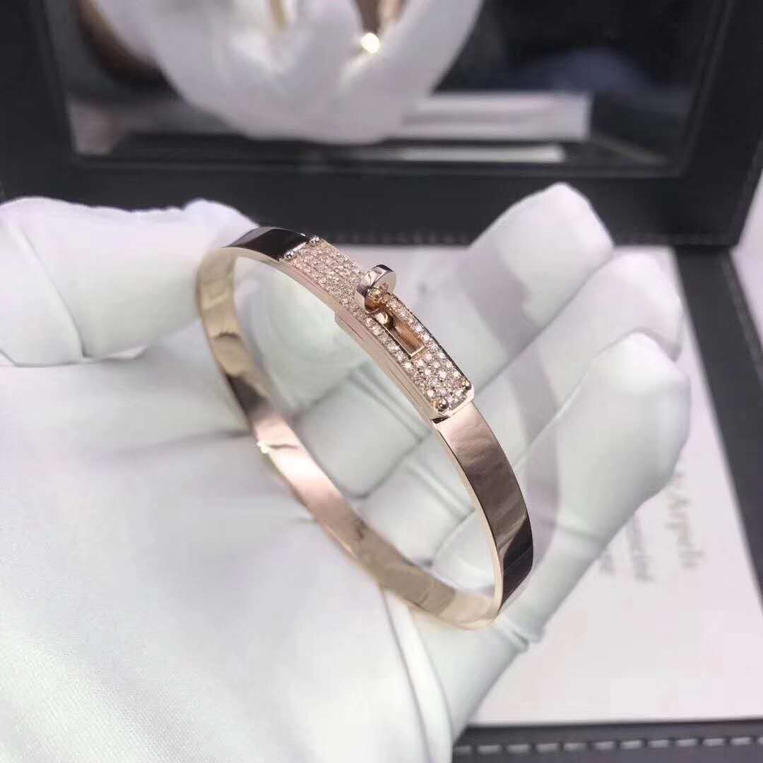 Hermes (Est.) Hermes Kelly 18K Rose Gold 0.33ct Diamond Bangle Bracelet