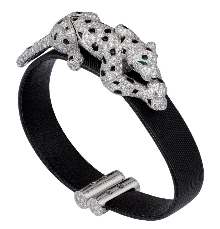Bracelet Panthère de Cartier 18k émeraudes Or blanc, onyx, diamants