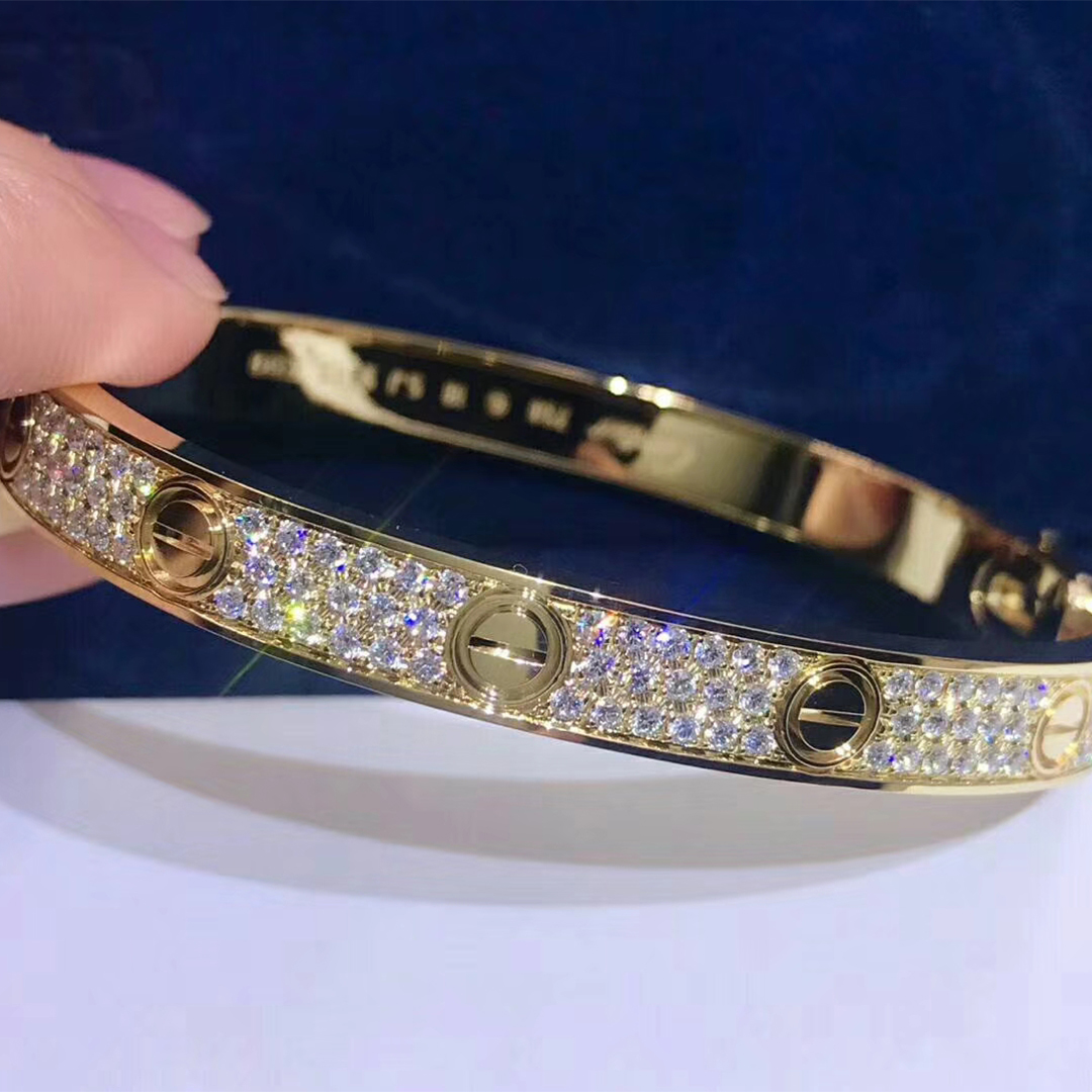 18K Yellow Gold Cartier Love Bracelet 204 Diamond-Paved