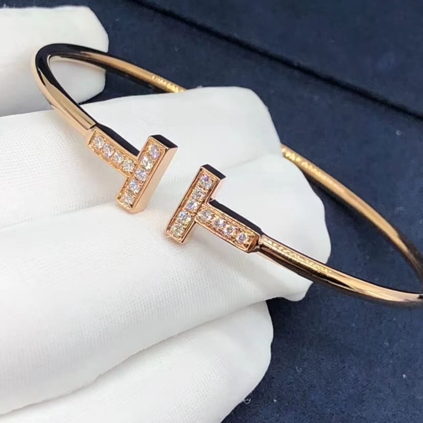 Tiffany T Wire Bracelet 18k Pink Gold with Diamonds
