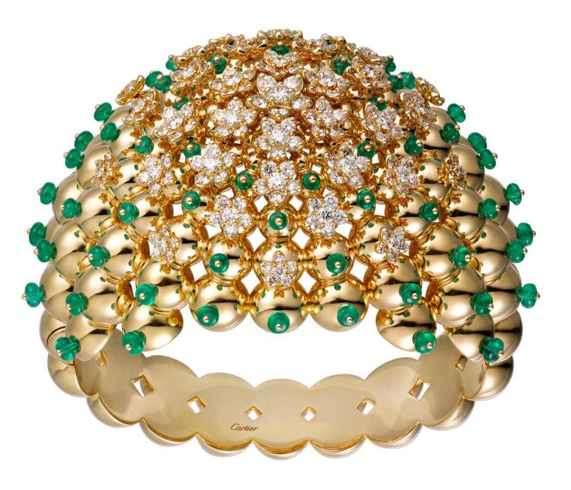 Cactus de Cartier pulsera de 18 quilates amarillo oro con esmeraldas & 204 diamantes