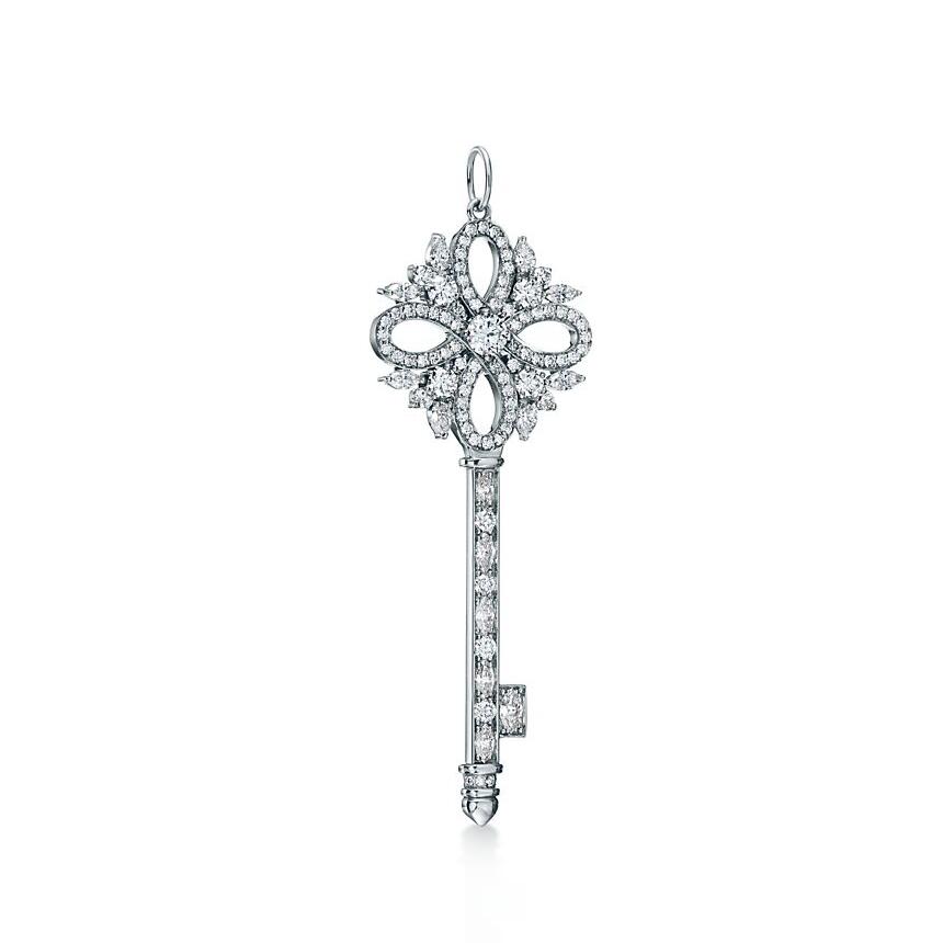 Inspired Tiffany Victoria Key Pendant Platinum with diamonds