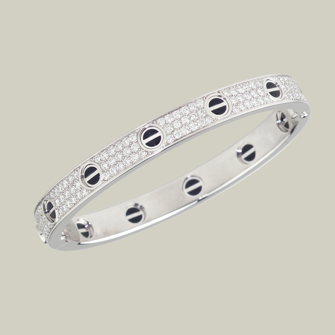 Inspired Cartier Love bracelet 18K white gold black ceramic paved diamonds