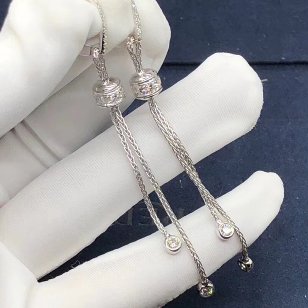 Piaget Possession 18K White Gold Drop Earrings with 40 Diamanti taglio brillante