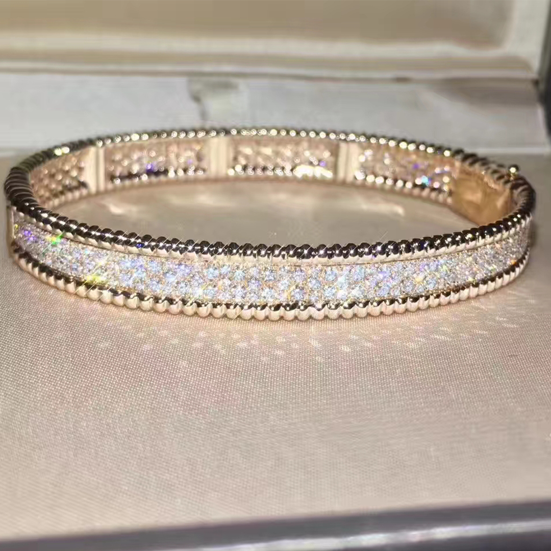 18K ouro rosa Van Cleef & diamantes Arpels bracelete frisado, modelo médio