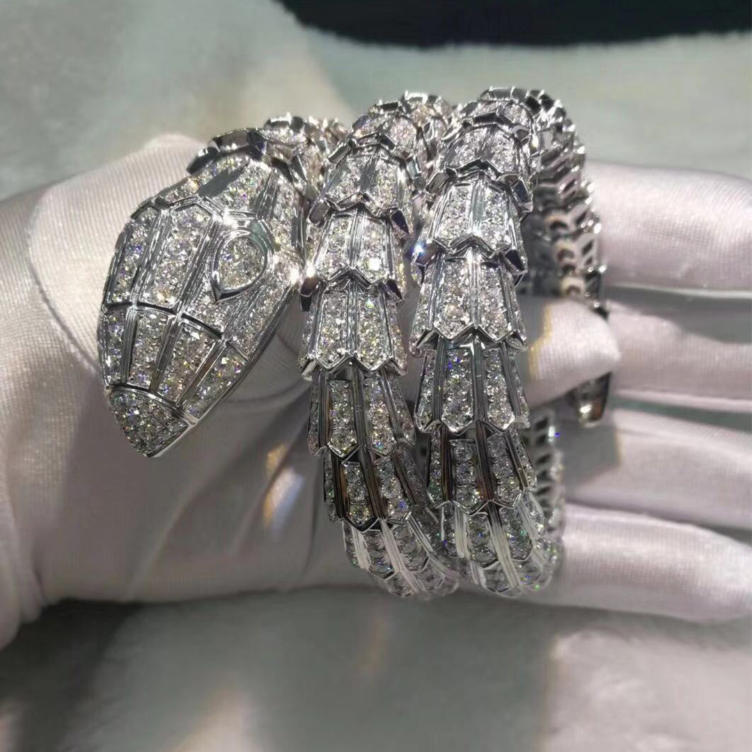 Custom Made Bulgari Alta Gioielleria oro bianco 18k Pave Diamond Serpenti Bracciale